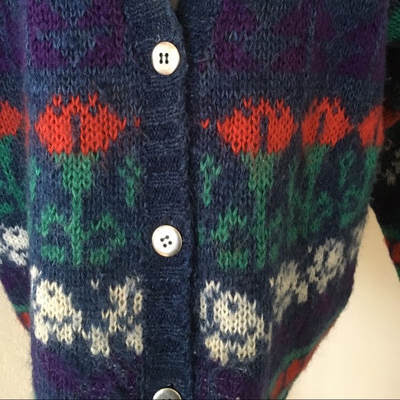 Cardigan sweater blue red green long sweater - Picture 3 of 4